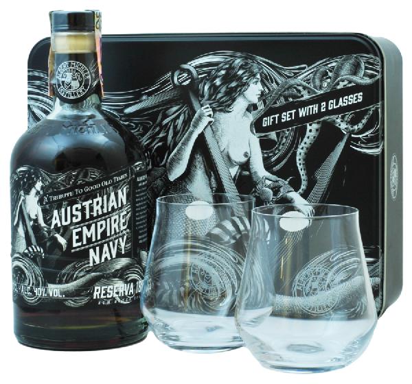Austrian Empire Navy Reserva 1863 Barbadoský Rum + 2 skleničky