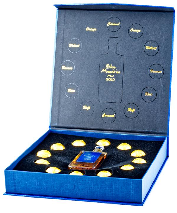 Blue Mauritius Gold + pralinky – dárkové balení (kazeta)