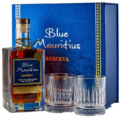 Blue Mauritius Reserva 40% 0,7L – dárkové balení se 2 sklenicemi