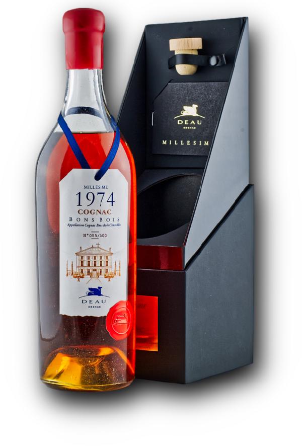 DEAU Millesime 1974 Cognac Bons Bois – ročníkový, 43 %, 0,7 l (kazeta)