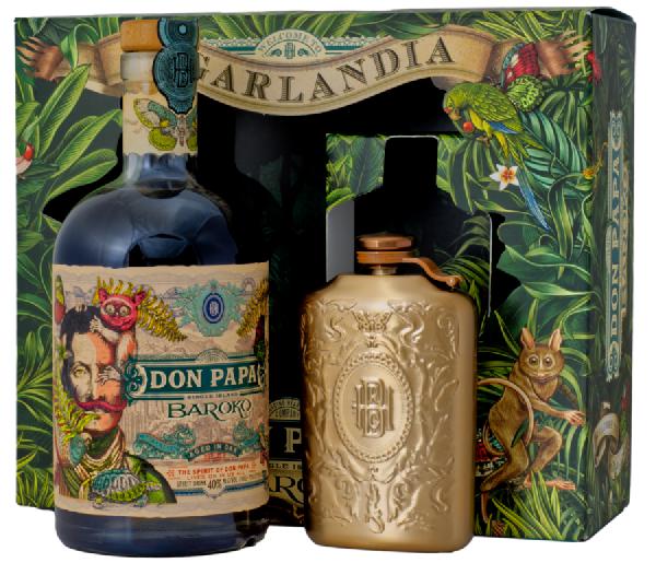 Don Papa Baroko Rum 40% 0,7 l – dárkové balení s ploskačkou
