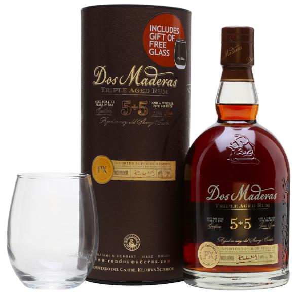 Dos Maderas PX 5+5 Rum 40% 0,7l – dárkové balení se skleničkou