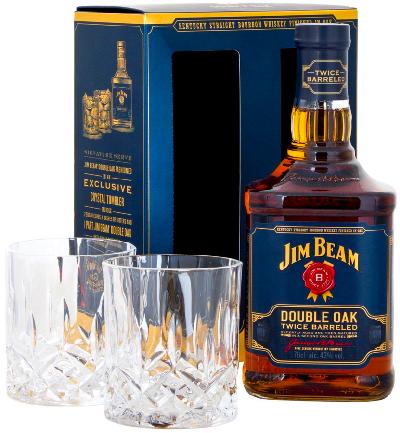 Jim Beam Double Oak 43% 0,7L (dárkové balení s 2 skleničkami)