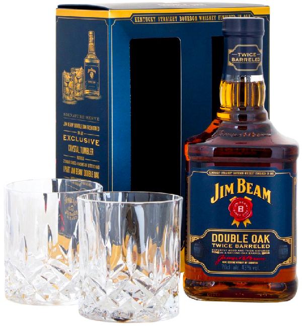 Jim Beam Double Oak 43% 0,7 l – dárkové balení se 2 skleničkami