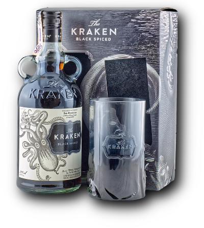 The Kraken Black Spiced Rum 40% 0,7 l — dárkové balení se skleničkou