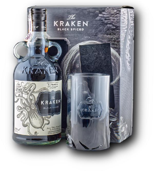 The Kraken Black Spiced Rum 40% 0,7 l — dárkové balení se skleničkou