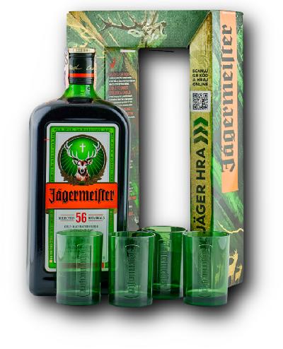 Jägermeister 35% 0,7 l – dárkové balení se 4 skleničkami