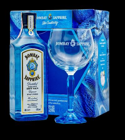 Bombay Sapphire + 1 Sklenice 40% 0,7L (dárkové balení s 1 sklenicí)