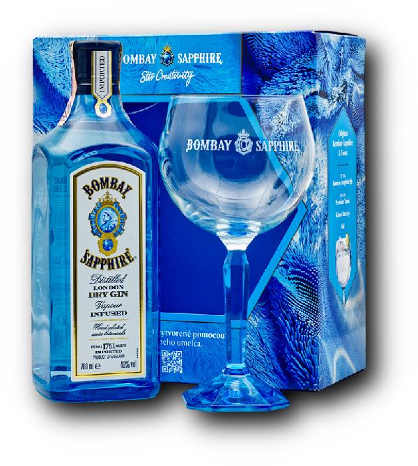 Bombay Sapphire + sklenice 40% 0,7 l – London dry gin