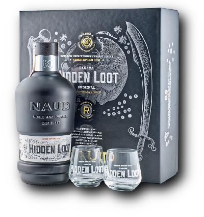 NAUD Hidden Loot Original Rum 40% 0,7L – dárkové balení se 2 skleničkami
