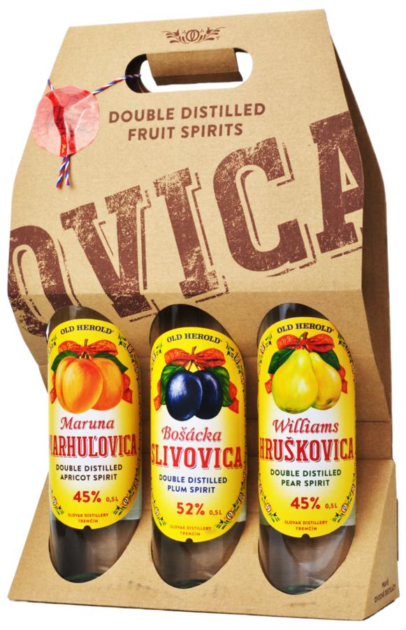 Old Herold OVICA Ovocné Destiláty 47,3% – sada 3 x 0,5L