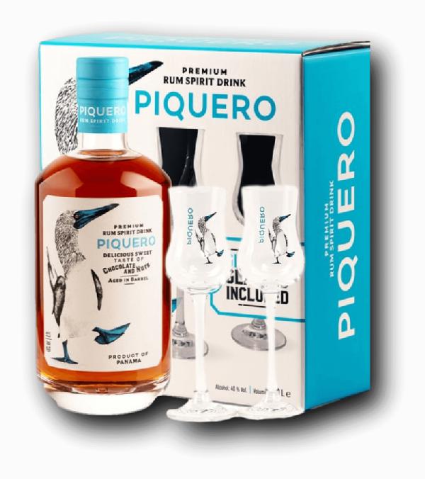 Piquero Ochucený Rum 40% 0,7L – dárkové balení se 2 skleničkami