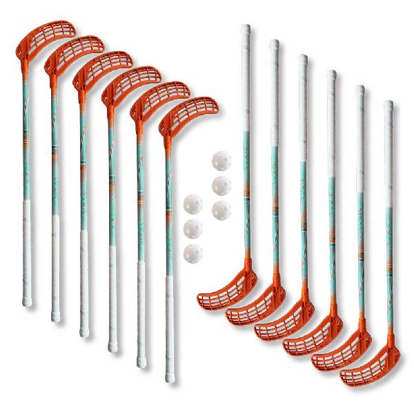 Eurostick Azid IFF Set 12 hokejek – 7x levá / 5x pravá, oranžová/tyrkysová