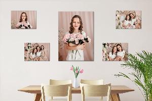 Fotoobrazy sada 5 kusů (1x - 60x45 cm, 4x - 30x20 cm) z vlastních fotografií, Plátno 100% polyester: 240g/m², S lakováním