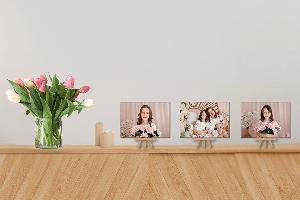 Fotoobrazy sada 3 kusů 15x10 cm z vlastních fotografií se stojánky, Plátno Recycled Satin Canvas, 330g/m², Včetně stojánku