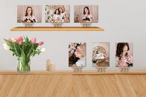 Fotoobrazy sada 6 kusů 15x10 cm z vlastních fotografií se stojánky, Plátno Recycled Satin Canvas, 330g/m², Včetně stojánku