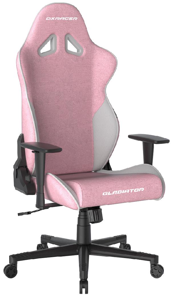 Herní židle DXRacer GLADIATOR růžovo-bílá látková – mechanismus TILT