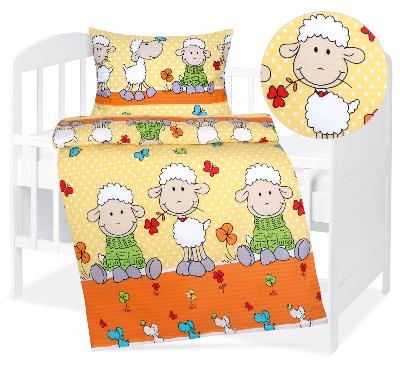 Dětské krepové povlečení 90x135+45x60 Ovečky žluté