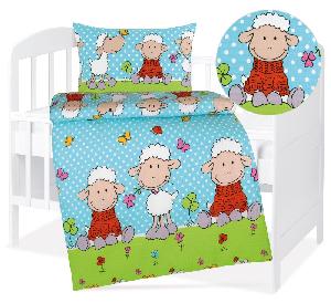 Dětské krepové povlečení 90x135+45x60 Ovečky modré