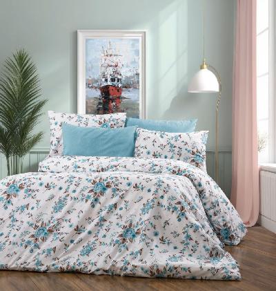 Bavlněné povlečení Deluxe 140x200+70x90 Flora tyrkys
