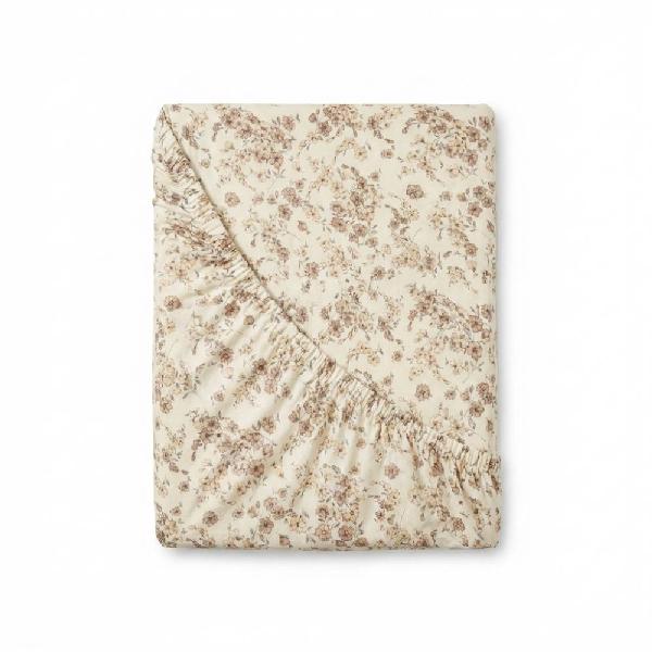 Bavlněné napínací prostěradlo Kvítí béžové 200x200